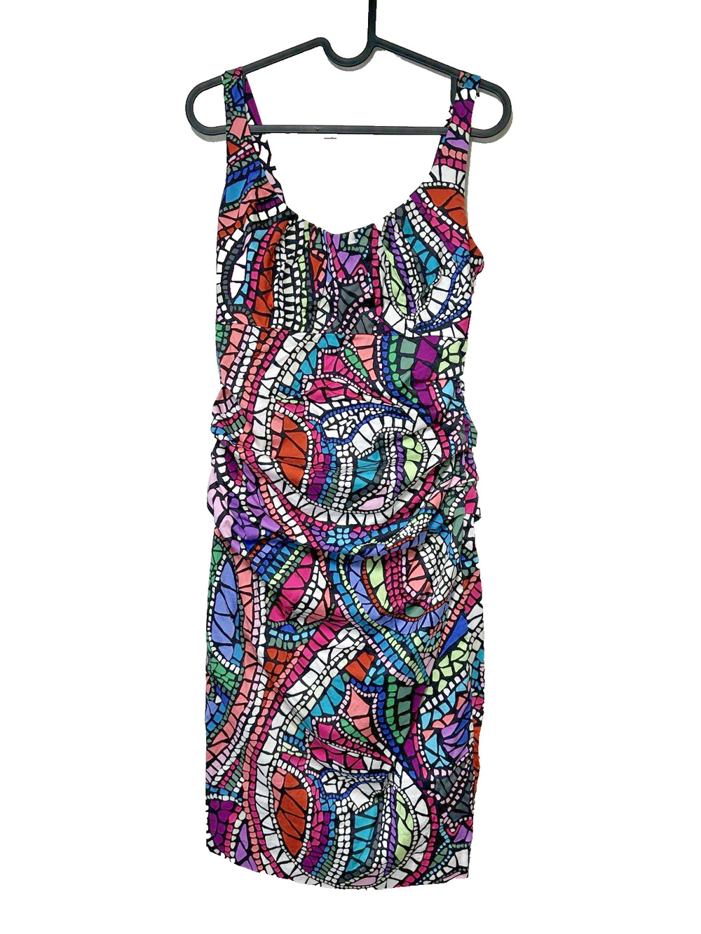 Suzi Chin for Maggy Boutique Ruched Sheath Dress Abstract Mosaic Print Sz 4
